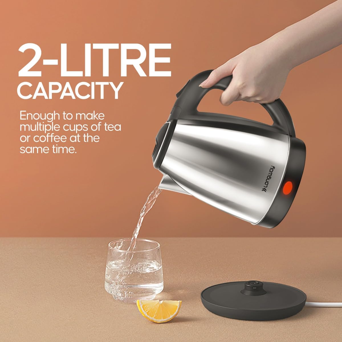 Longway Kestro 2 Liter Electric Kettle with Stainless Steel Body